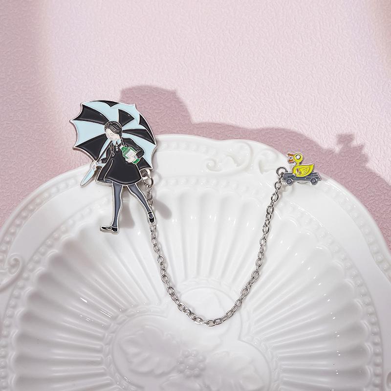 Umbrella Adorable Girl Brooch With Vibrant Colors For Fashionable Metal Lovers Pin