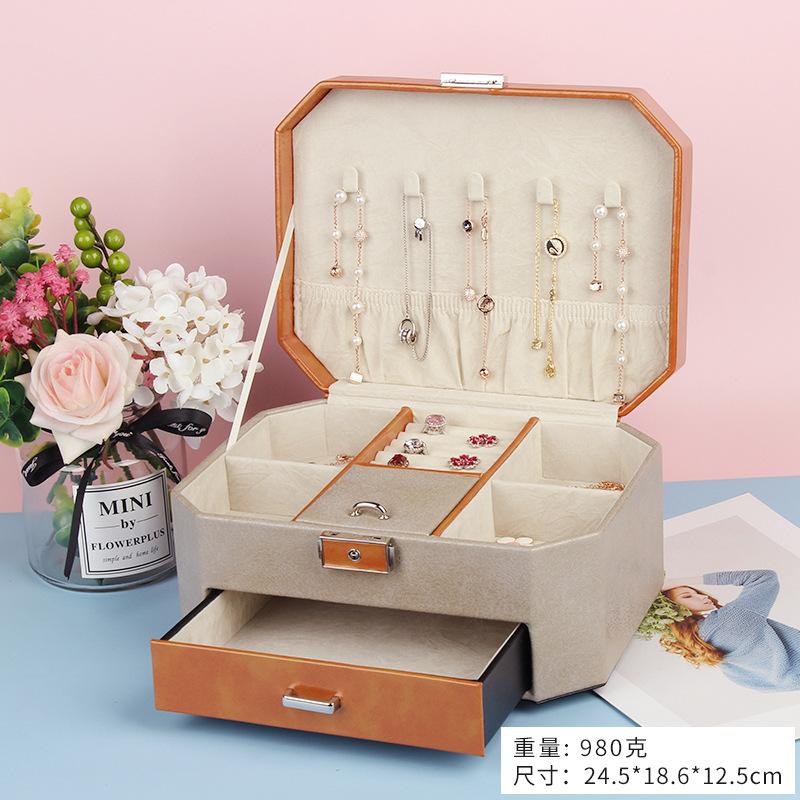 Large Jewelry Box Vintage Velvet Necklace Bracelet Ring Earrings Jewelry Boxes Luxury Dawer Organizer Stoage Women's Ornaments Accessories Tray Holder