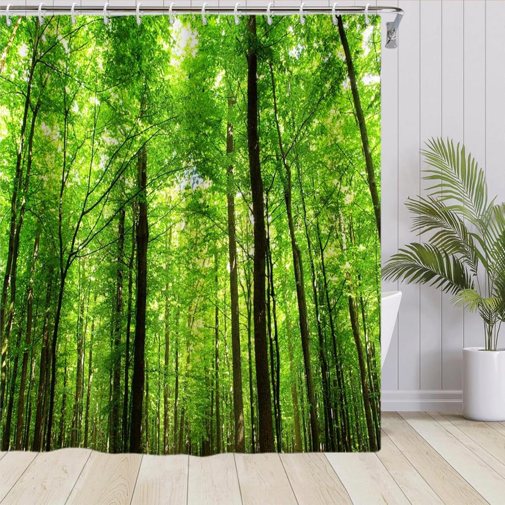 Tropical Shower Curtain Green Palm Leaves Hibiscus Red Flowers Pineapple Shower Curtains for Bathroom Watercolor Art Botanical