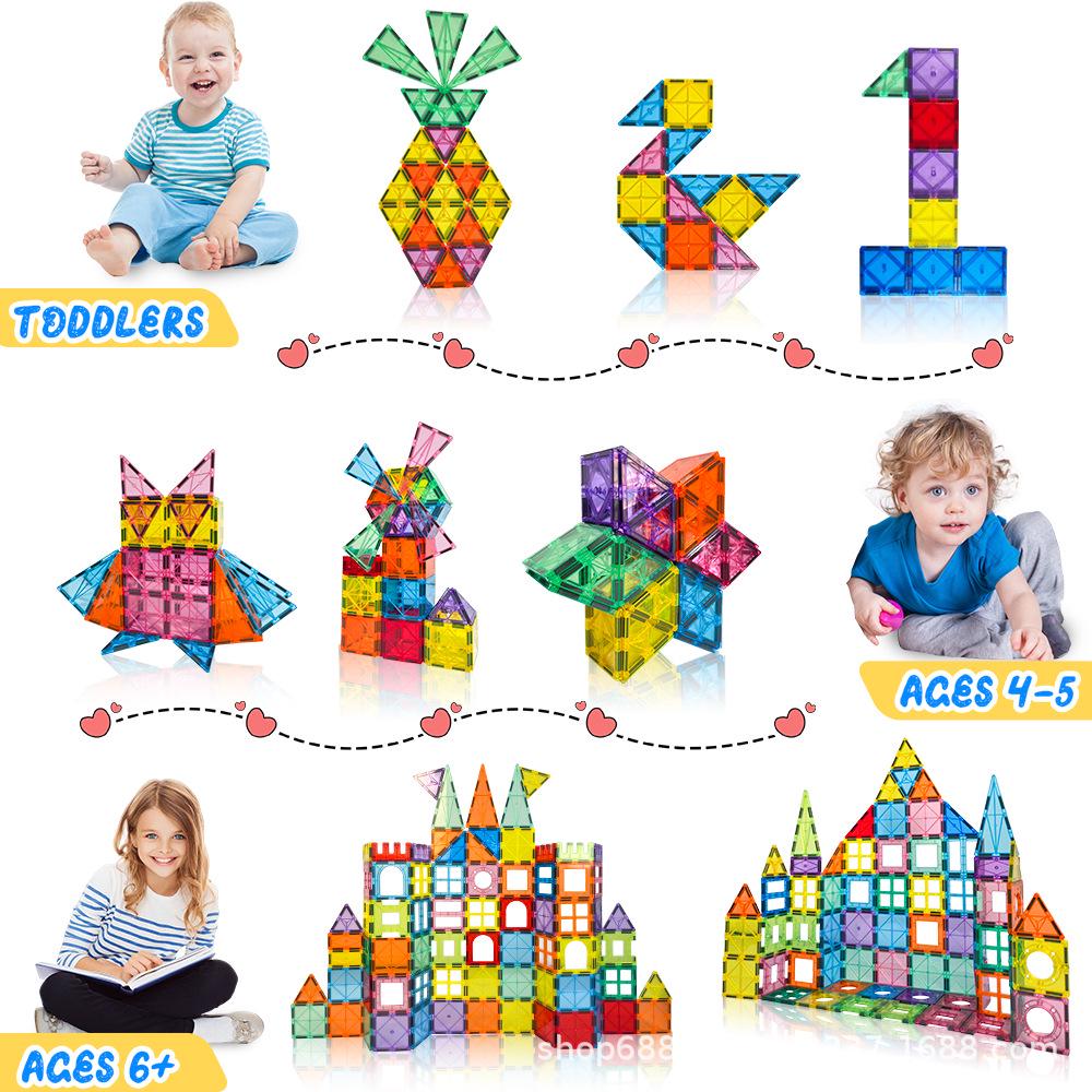 48-Piece Magnetic Tiles Building Set: Stained Glass Educational Puzzle Toy