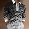 Men's Zip Fashion Slim Men's 3D Plaid Digital Print Long Sleeve Polo Shirt Top