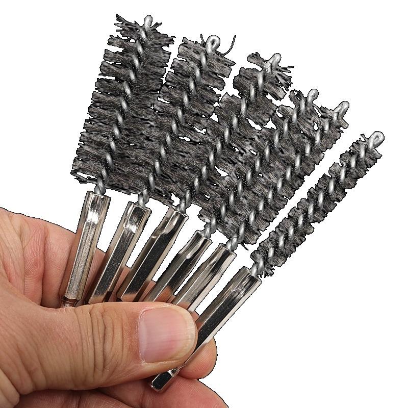 6Pcs Stainless Steel Wire Brush Drilling Cleaning Brush Set Hexagonal Handle Machinery Deburring Polish Rust Removing Tools