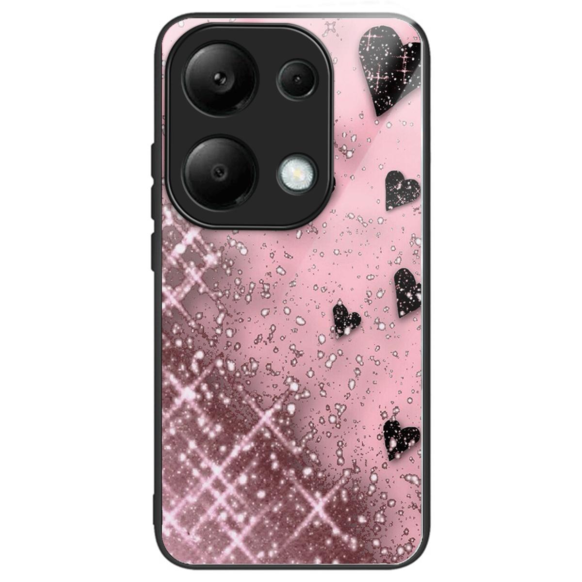 

For Xiaomi Redmi Note 13 4G Tempered Glass Back Cover Pretty Pattern Protective Phone Case Love/Pink