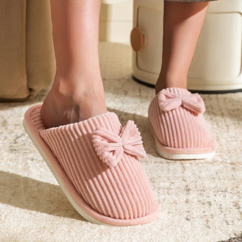 Fashion Women's Bow Slippers Fall/Winter Indoor Bedroom Floor Lightweight and Comfortable&Soft Warm Slippers for Home