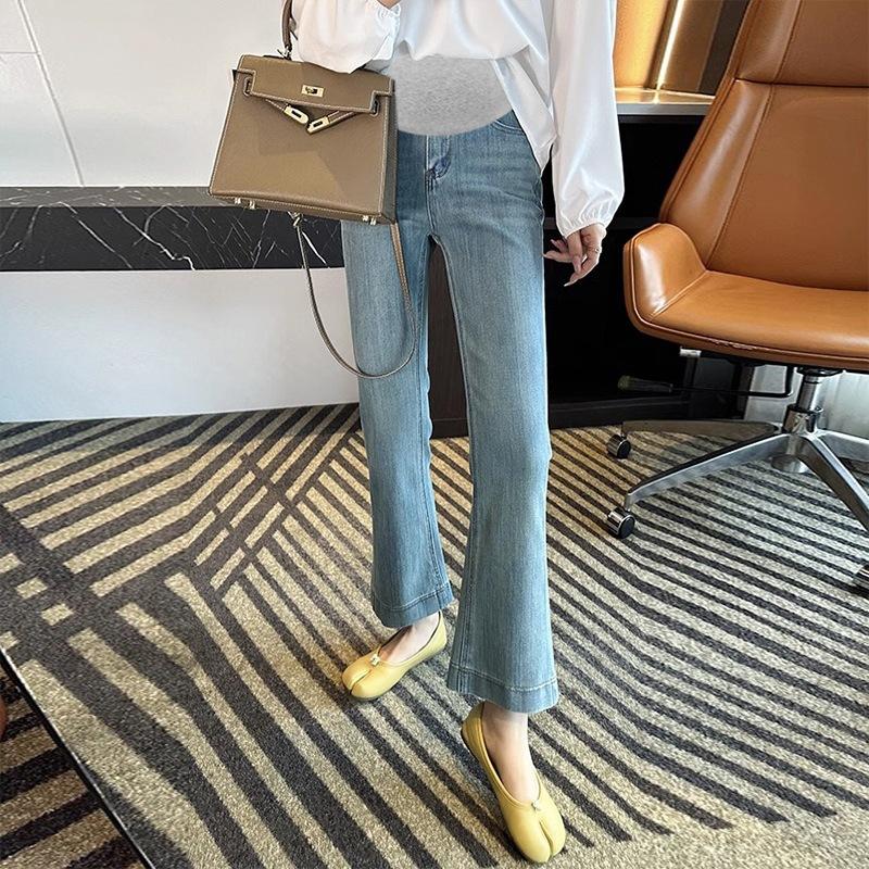 

#Новые расклешенные брюки для беременных, осенняя одежда, высокая эластичность, слегка утягивающие, простые джинсы, брюки с поддержкой живота 2XL