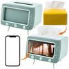 TV Shape Tissue Box with Mobile Phone Stand Kawaii Tissue Box Dispenser Creative Multifunctional for Living Room Night Stand