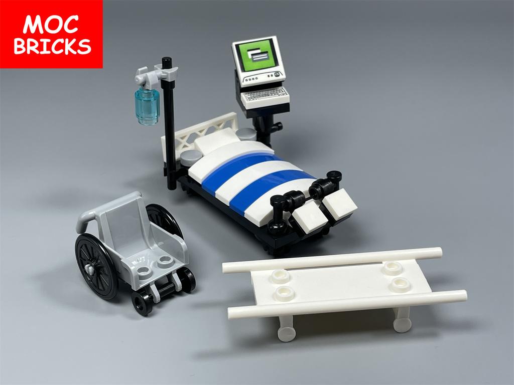 Non-Toxic Moc Bricks Operating Table Doctor Injection Syringe Hospital Emergency Medical Aid Scene Building Blocks Kids Mini Toys
