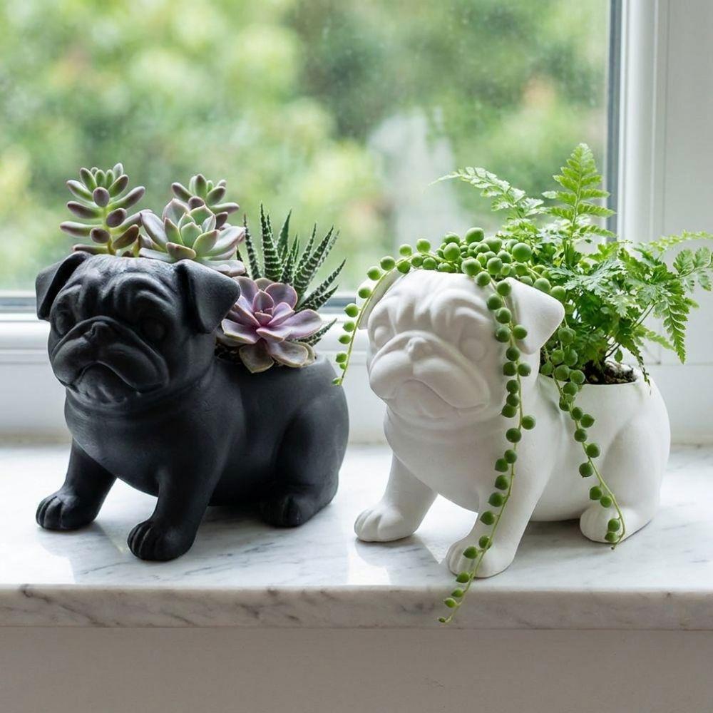 Plastic Pug Shaped Planter Pot 3D Printed Dog Succulent Planter Storage Flower Pot  Home Decor