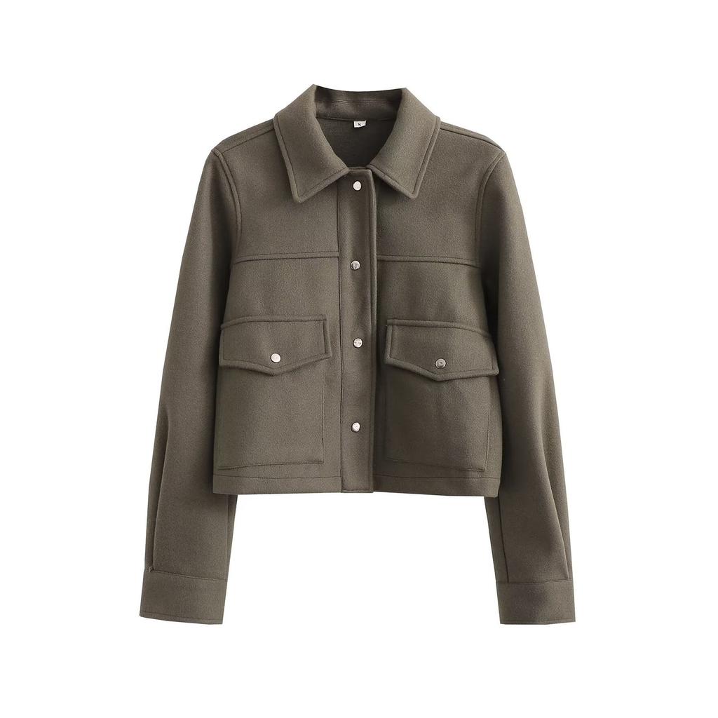 Jakker for kvinner høstmote solide frontlommer Knapp med lange ermer jakke Elegant kvinne uformelt yttertøy frakk