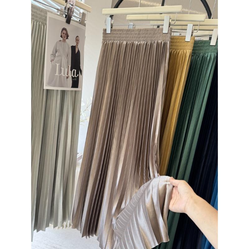 Women's Pleated Skirt Drooping Metallic Swinging Pleated Skirt Spring and Summer Dress