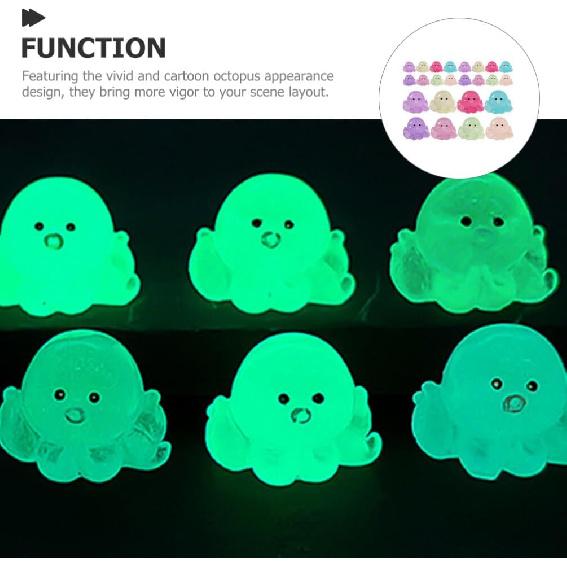 YARNOW 24pcs Miniature Octopus Figurine Luminous Tiny Octopus Mini Resin Octopus Glow in The Dark Miniature Figures for Aquarium Landscape