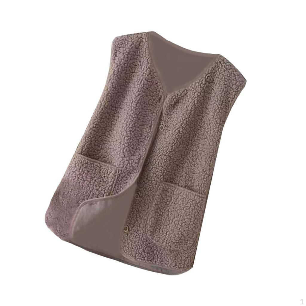 Fleece Vest for Women Casual Warm Single Breasted Button Trendy Gilet