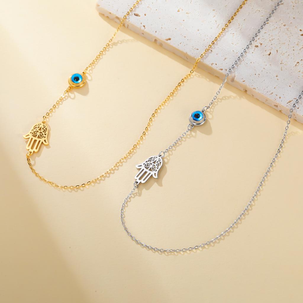 My Shape Turkish Hamsa Evil Eye Necklaces Stainless Steel Hollow Fatima Hand Chain Choker Fashion Lucky Jewelry Accessories Gift