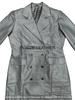 Trench en Cuir Véritable d'Agneau Fait Main Élégant Gris Designer Femme Long