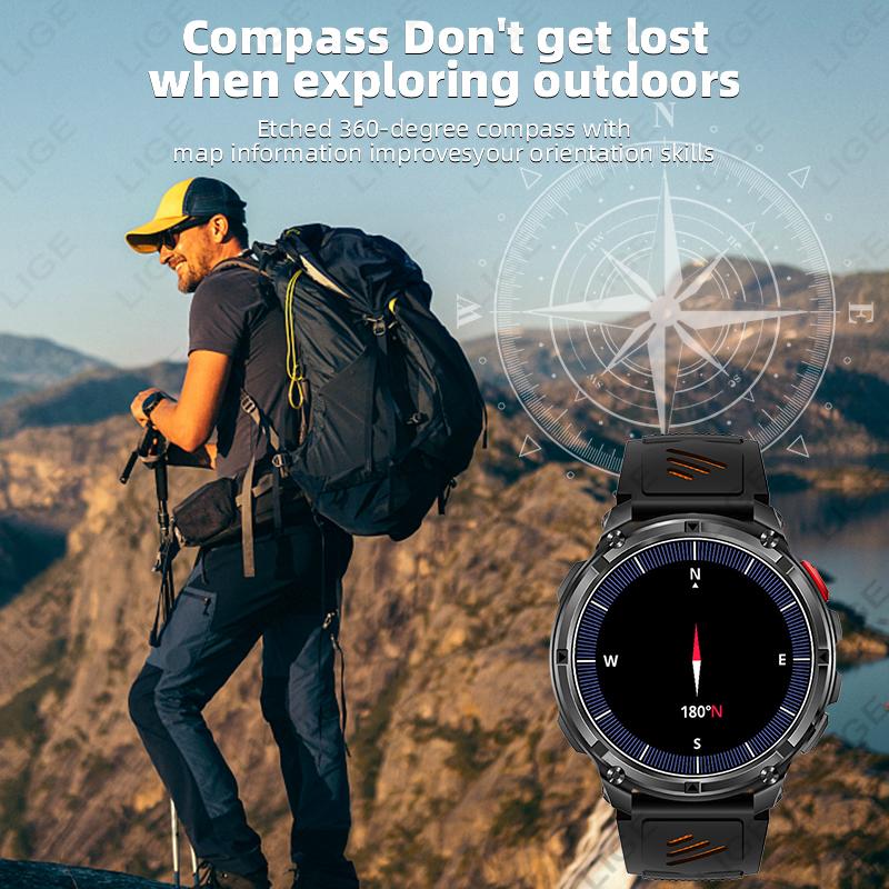 New Military Smart Watch 1100mAh Battery Compass LED Flashlight Men Outdoor Sport Watches Bluetooth Call 1.7" HD Smartwatch