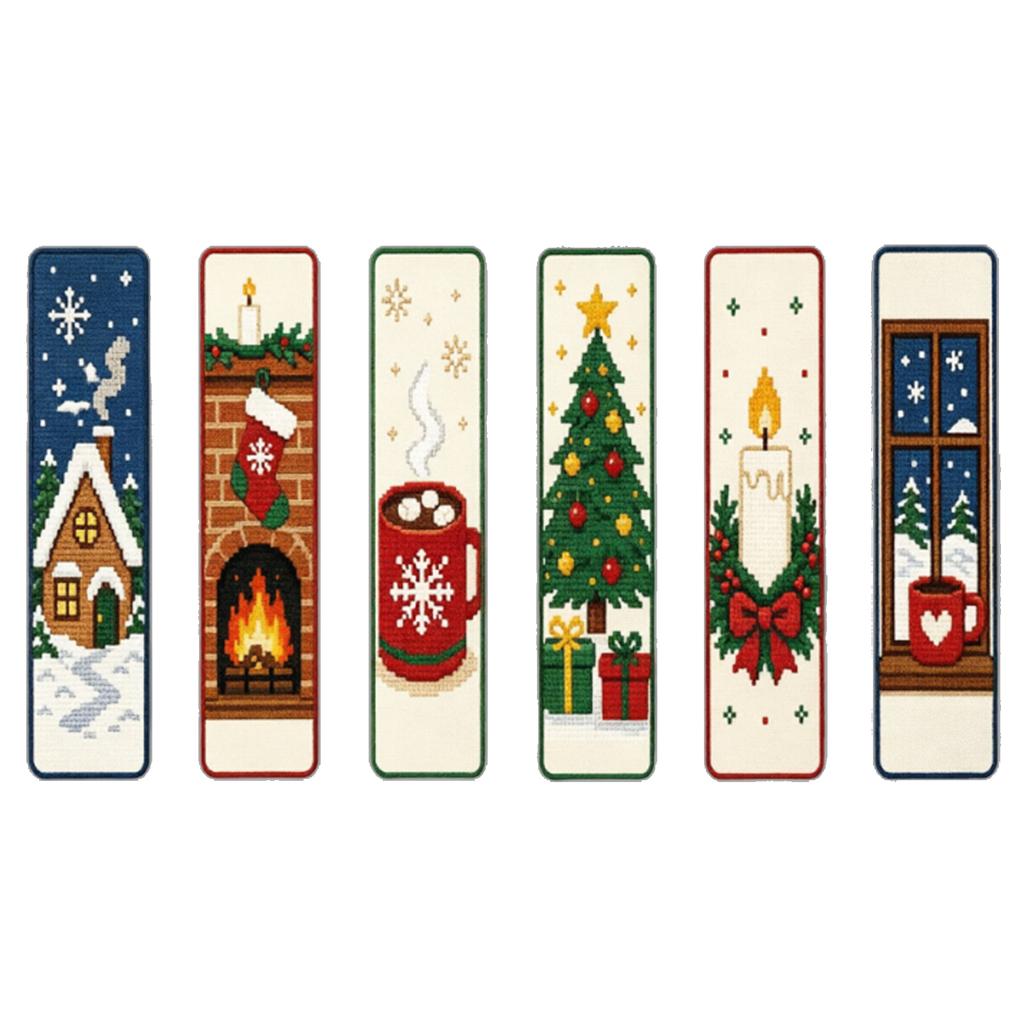Stitch Bookmark Kit 6Pcs Single Sided 11CT DIY Printed Canvas Cotton Needlework Embroidery Set