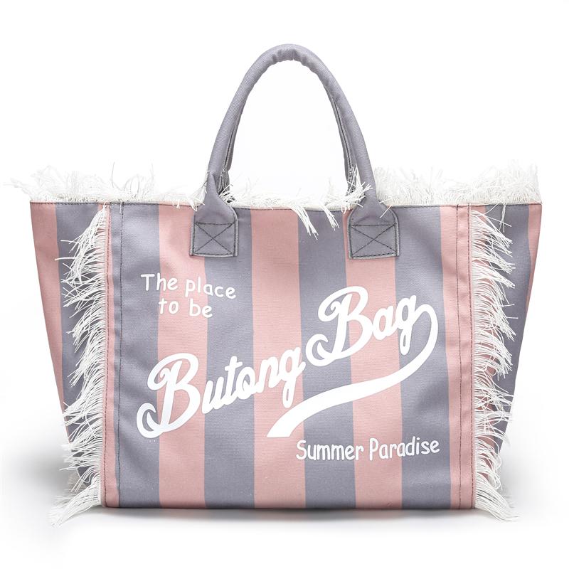 Striped Women's Tote Bag Contrast Color Letter Large Capacity Shoulder Bag Commuter Underarm Bag