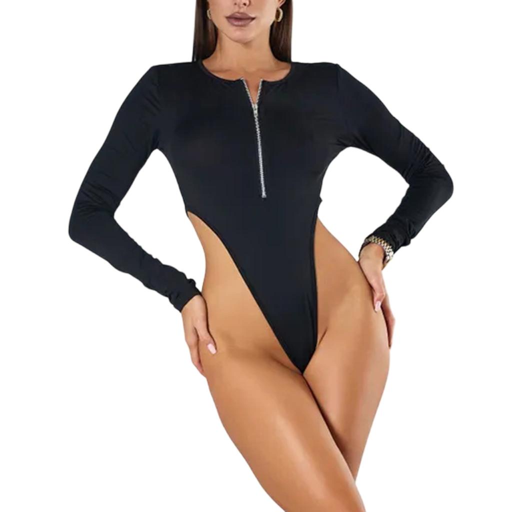 Women's Long Sleeve Slim Bodysuit Zipper Hottie Tops