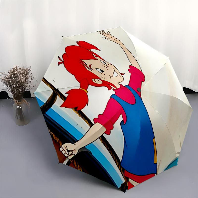 Pippi Longstocking Themed Travel Umbrella-8 Ribs Automatic Opening and Closing, Portable Folding Design, Compact and Stylish Umbrella Suitab