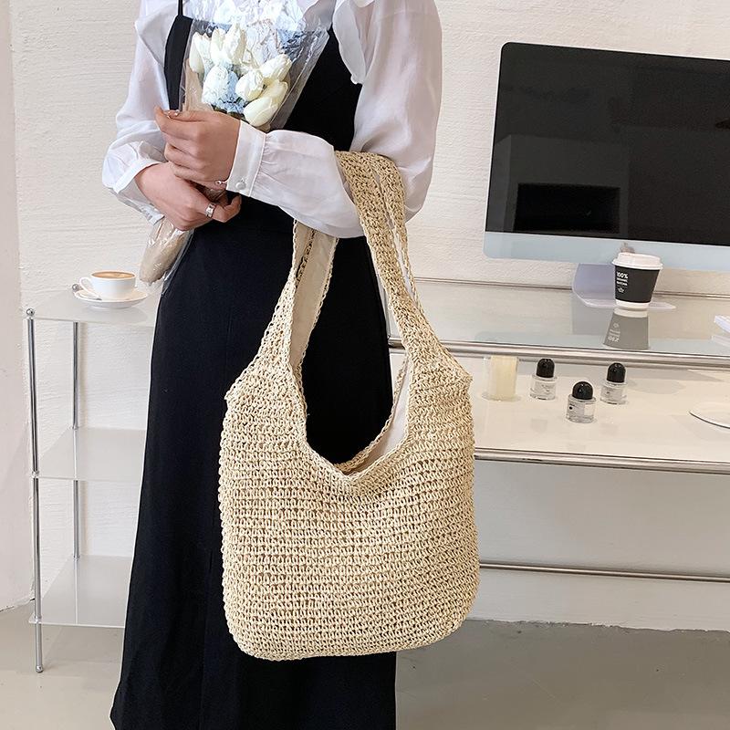 Summer Large Capacity Straw Bag Woven Handmade Shoulder Bag Holiday Seaside Beach Bags Casual Commuter Handbag New Tote