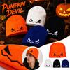 Halloween Knit Hat with Pumpkin and Devil Embroidery, Cute Trendy Winter for Women and Men