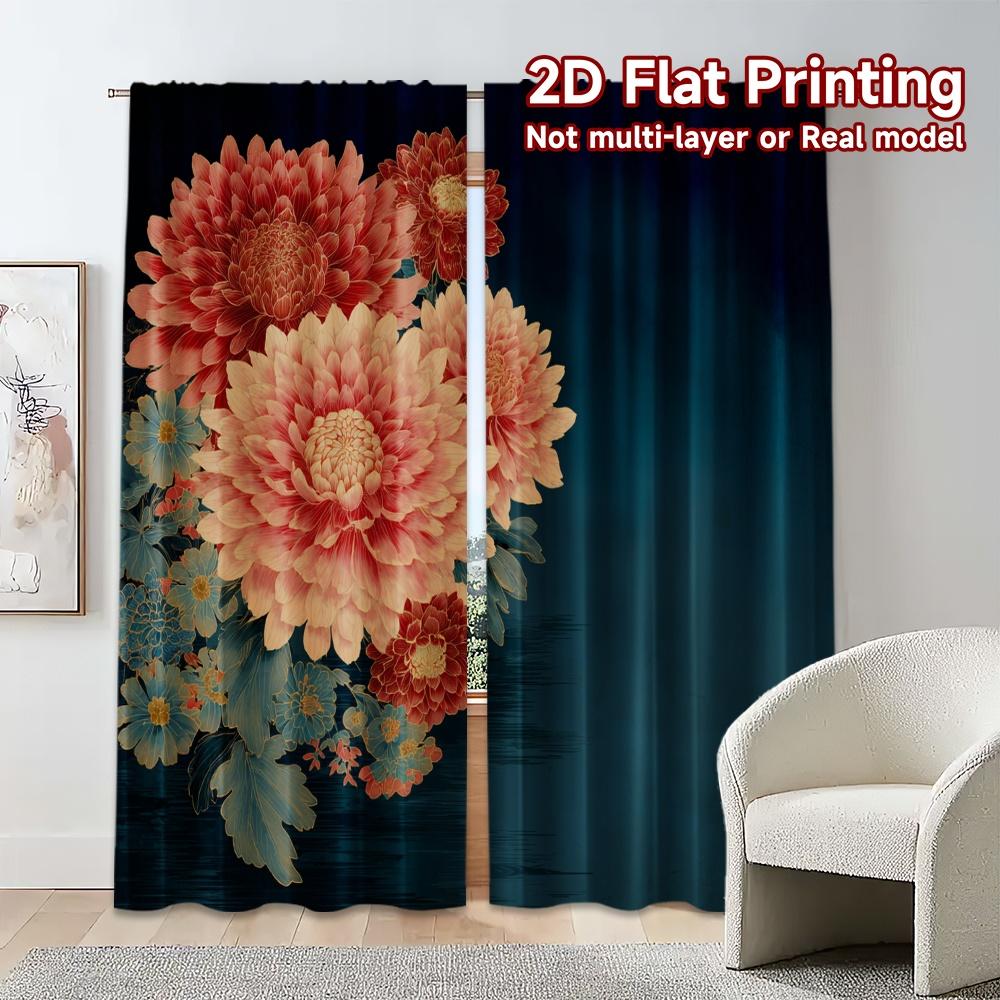 Flat Printing Curtains Without Rod Floral Fantasy Bloom Valentine Is Day Festival Fashion Versatile Set Of 2 Made Polyester
