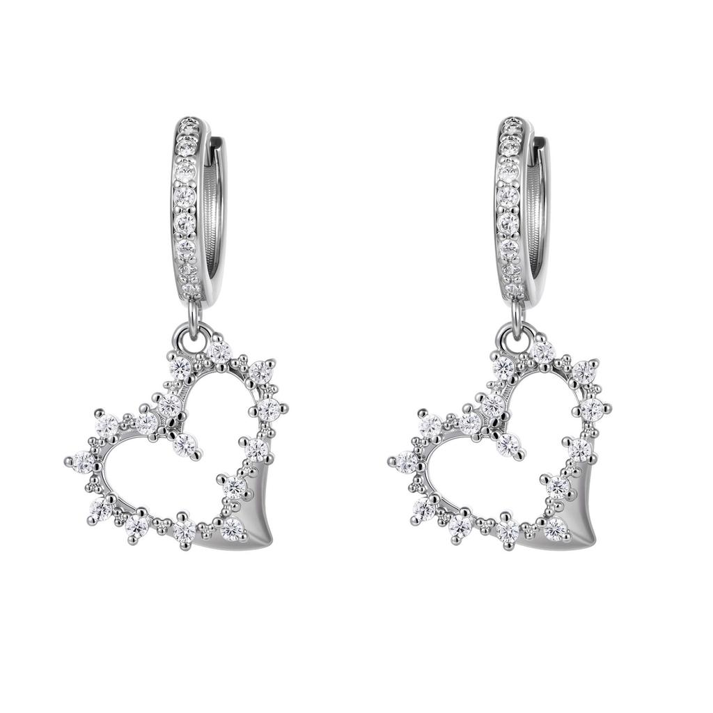Light Luxury Love Earrings, Fashionable Zircon Copper-Plated Real Gold Earrings, Temperament Jewelry.