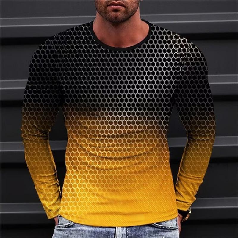 Long Sleeved Round Neck T Shirt Spring/Autumn Color Block Striped Retro Men's 3D Printed T-shirt Pattern Outdoor Daily Vacation