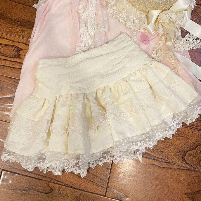 

Apricot Pastoral Puff Sleeve Top & Layered Midi Skirt Set M
