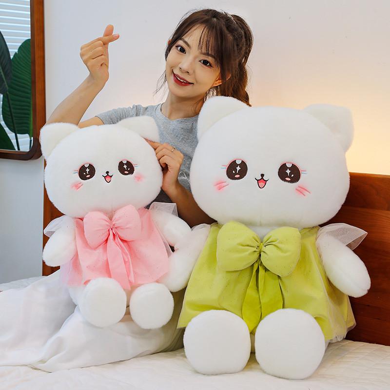 Plush Cat Toy Doll Bow Dress Kitty Stuffed Animal Cartoon Home Ornament Gift