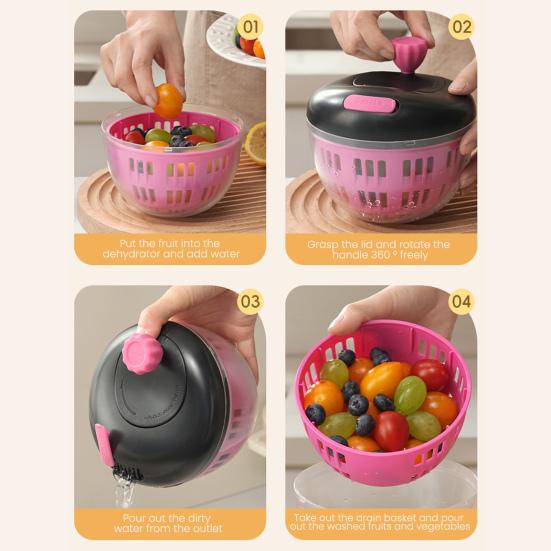 Manual Salad Spinner Large Capacity Drain And Spin Dryer Fruit Veggie Washer Dryer And Storage Basket Multifunctional Vegetable Dehydrator