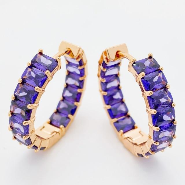 

Новое поступление, модные изысканные круглые фиолетовые серьги-кольца из натурального циркония для женщин, романтическая годовщина свадьбы, ювелирные украшения