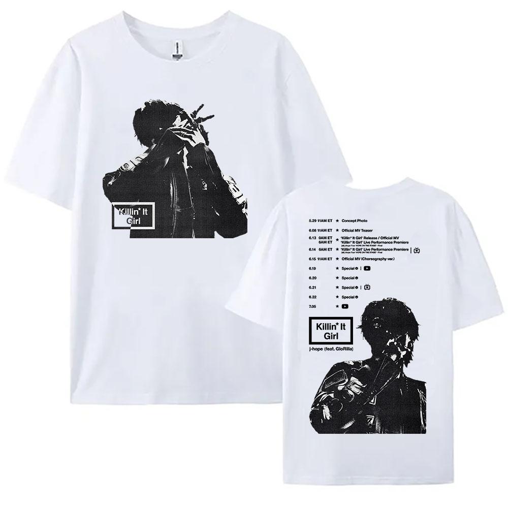 J-hope GloRilla Killin' It Girl T-shirt Summer Short Sleeve Female Tshirts Loose Fashion Korean Singer Print T Shirt O-neck Girl