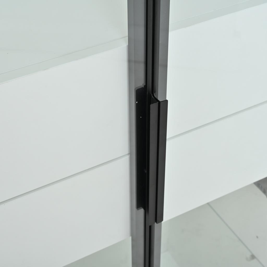 60*40*160cm Display Cabinet with Tempered Glass Door, LED, 2 Glass Shelves, 2 Drawers, Highboard, Living Room Cabinet, White
