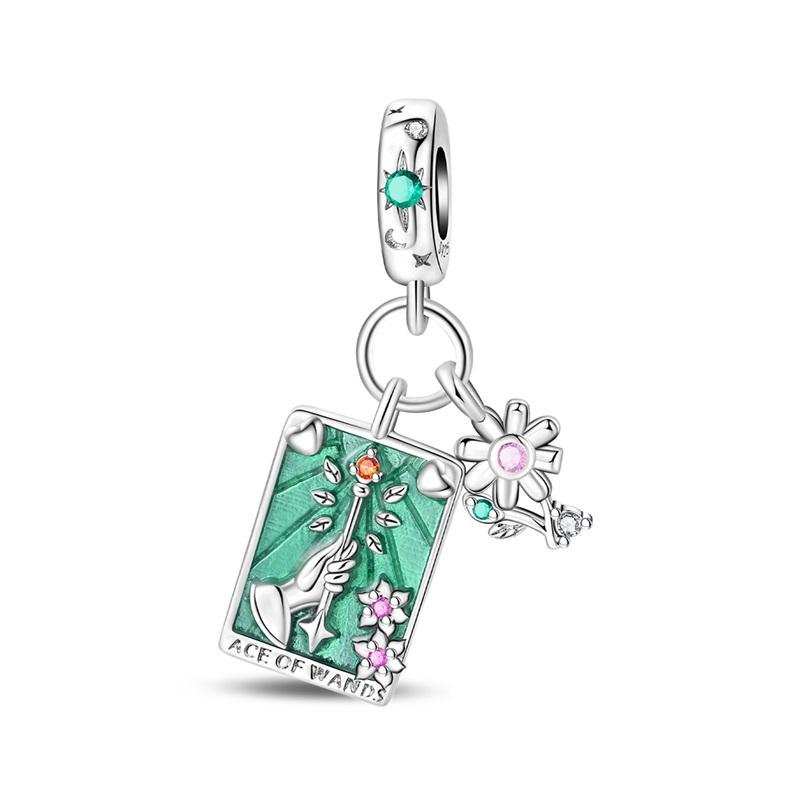 Luck Charm 925 Silver Four Leaf Clover Green Tree Frog Turtle Bead Pendant For Bracelet Women DIY Jewelry Gift
