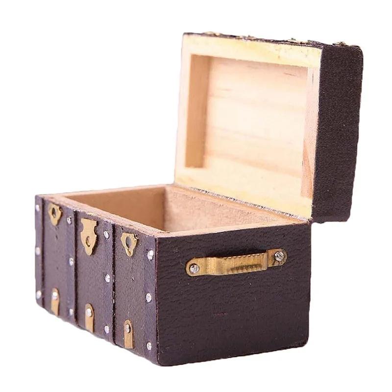 Brown Leather Wooden Box Case Vintage Case Box for 1/12 Miniature Home Decoration
