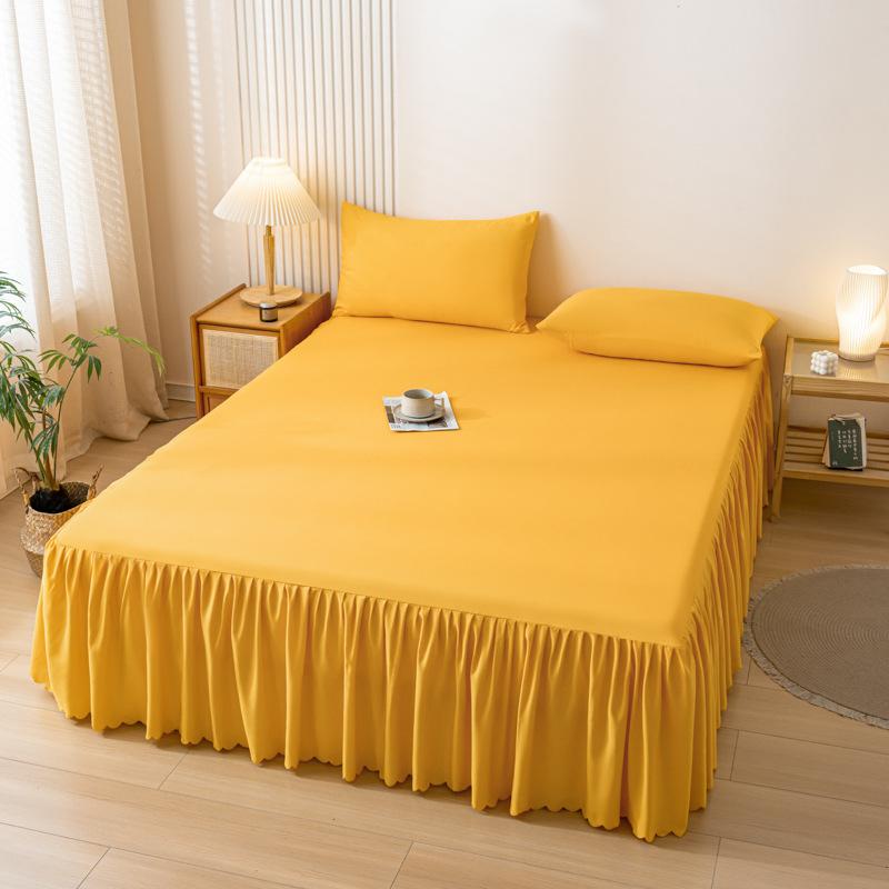 

Korean Style Skin Friendly Frosted Solid Color Bed Skirt Machine Washable Plain Color Bed Cover Reactive Printing and Dyeing Pleated Lace Bed Sheets 48x70cm 2pcs pillowcase