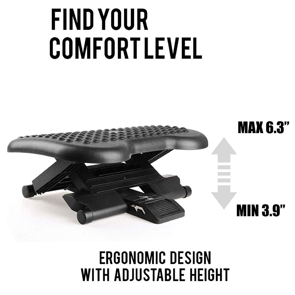 Adjustable Tilting Footrest Under Desk Ergonomic Massager Multifunction Foot Rest Pad Footstool Home Office Health Care Black 45x35cm