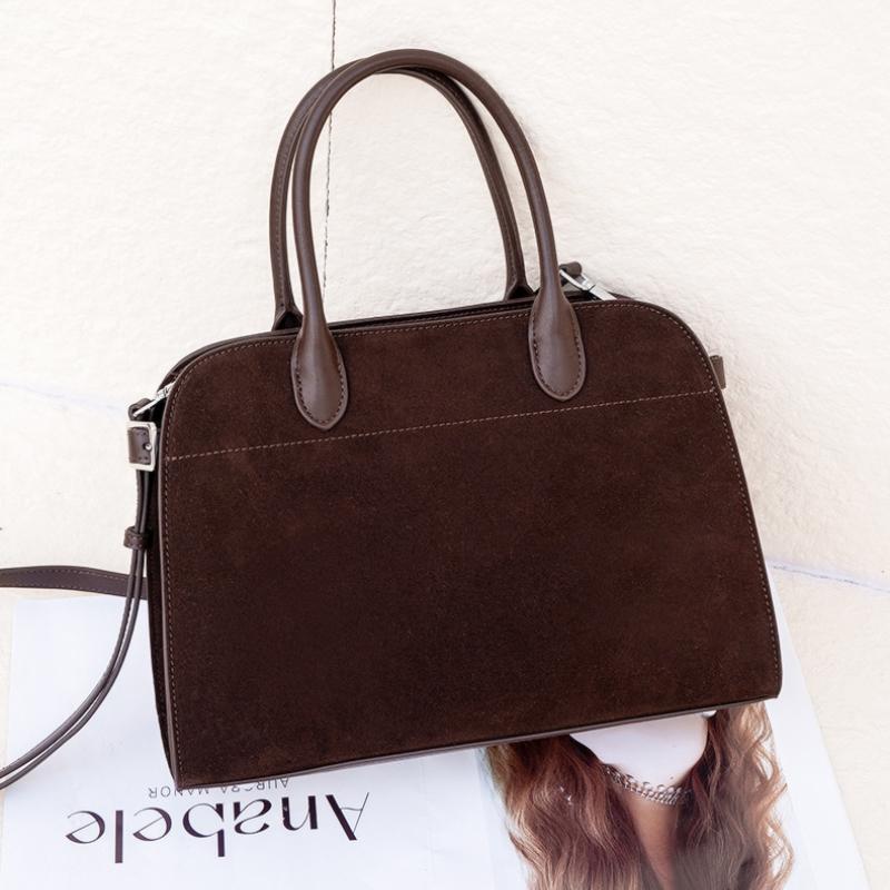 Luxury Bowling Briefcase Genuine Leather Bost Handbag Suede Crossbody Bag Noble Simple Commuting Bost Zipper Briefcase