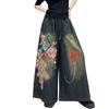 Women's Embroidered Wide Leg Jeans Elastic Waist Strap Cropped Pants Haren Pants