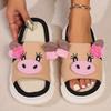 Fashion Cute Cow Thick Bottom Linen Slippers Women 2025 Winter Comfort Home Cotton Slippers Woman Flat Heels Non Slip Indoor Shoes Slide