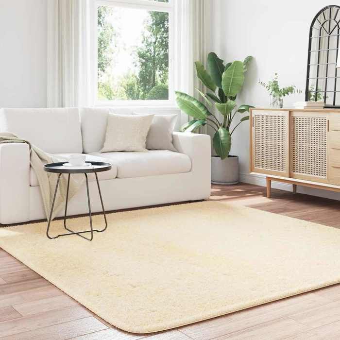 VidaXL Shaggy Rug with Long Pile Cream 200x200 Cm Polyester, Rug, Bedroom Rug, Modern Rug, Living Room Rug, Carpet 4102879