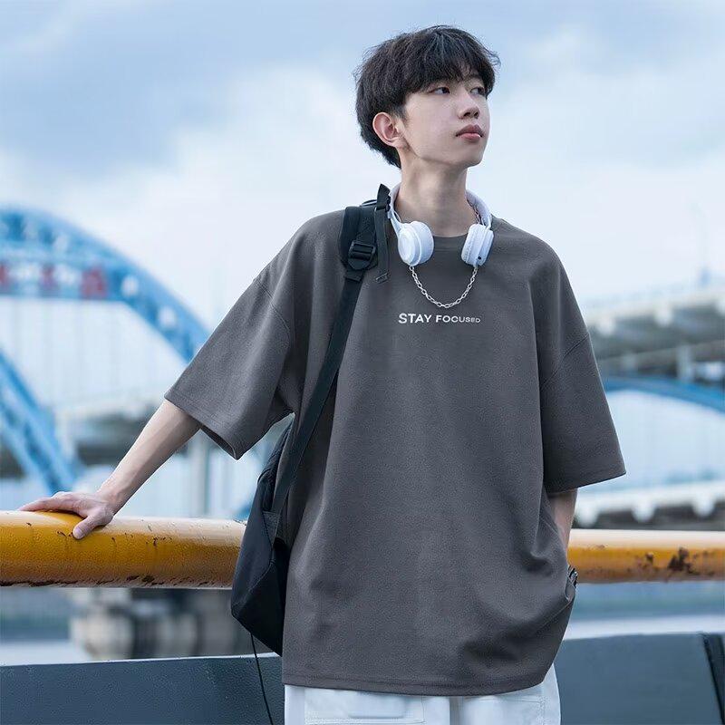 

Men s Summer 2025 Trendy American Brand Loose Fit Heavyweight Short-Sleeved T-Shirt M темно-сірий