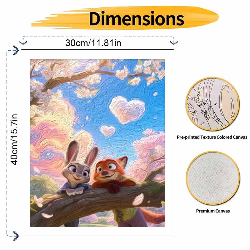 Disney Spring Blossom Bunny Fox Painting by Numbers Hand Filled Drawing Art Kit Home Decor