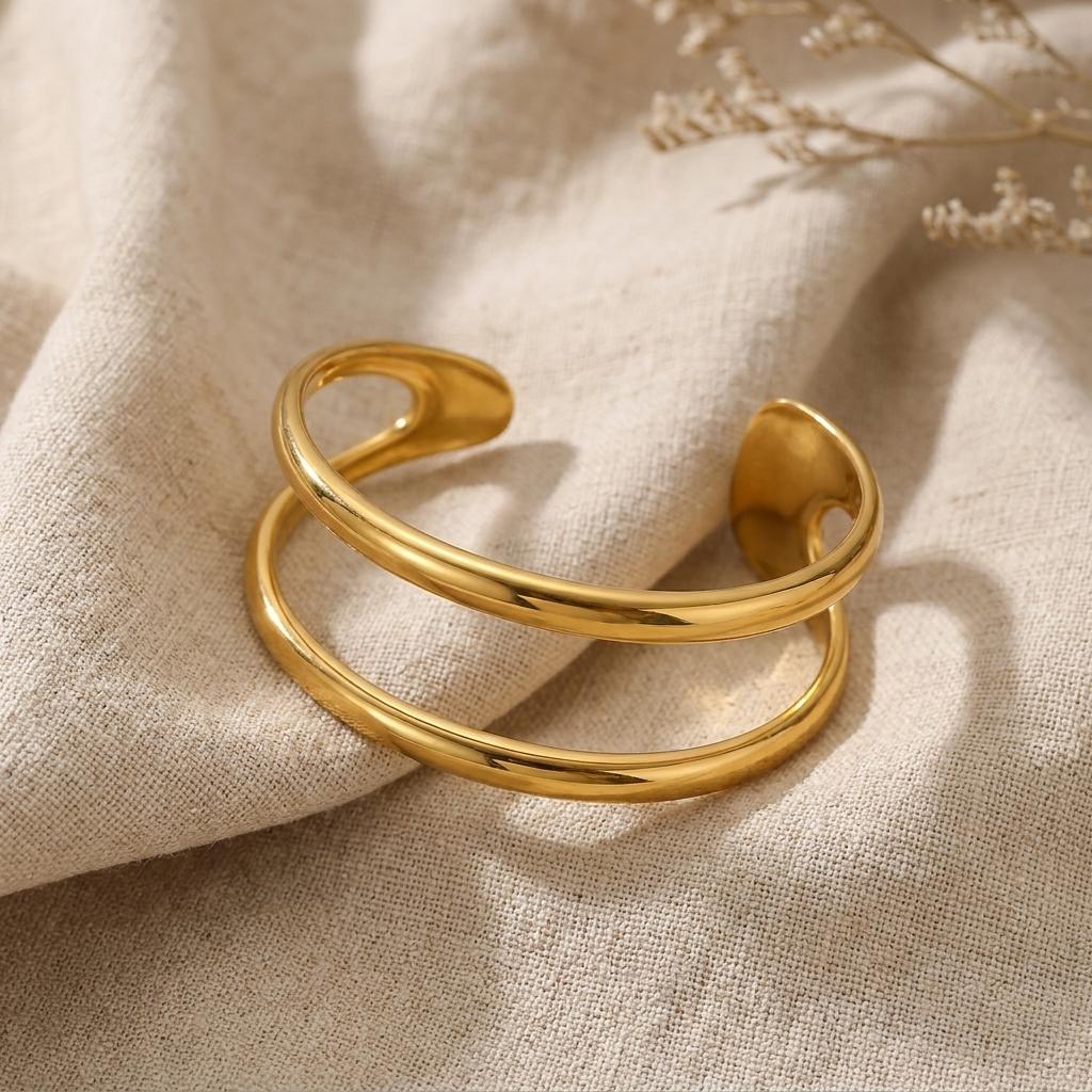 Exaggerated Punk Irregular Wide Cuff Bangle for Women Stainless Steel Gold Color Geometric Bangle Stackable Trendy Jewelry