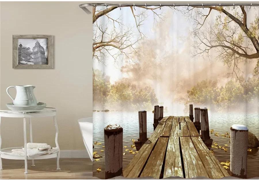 Birch Trees Forest Landscape Shower Curtain Waterproof Fabric Bathroom Curtains Natural Scenery Bath Screen With 12 Hooks