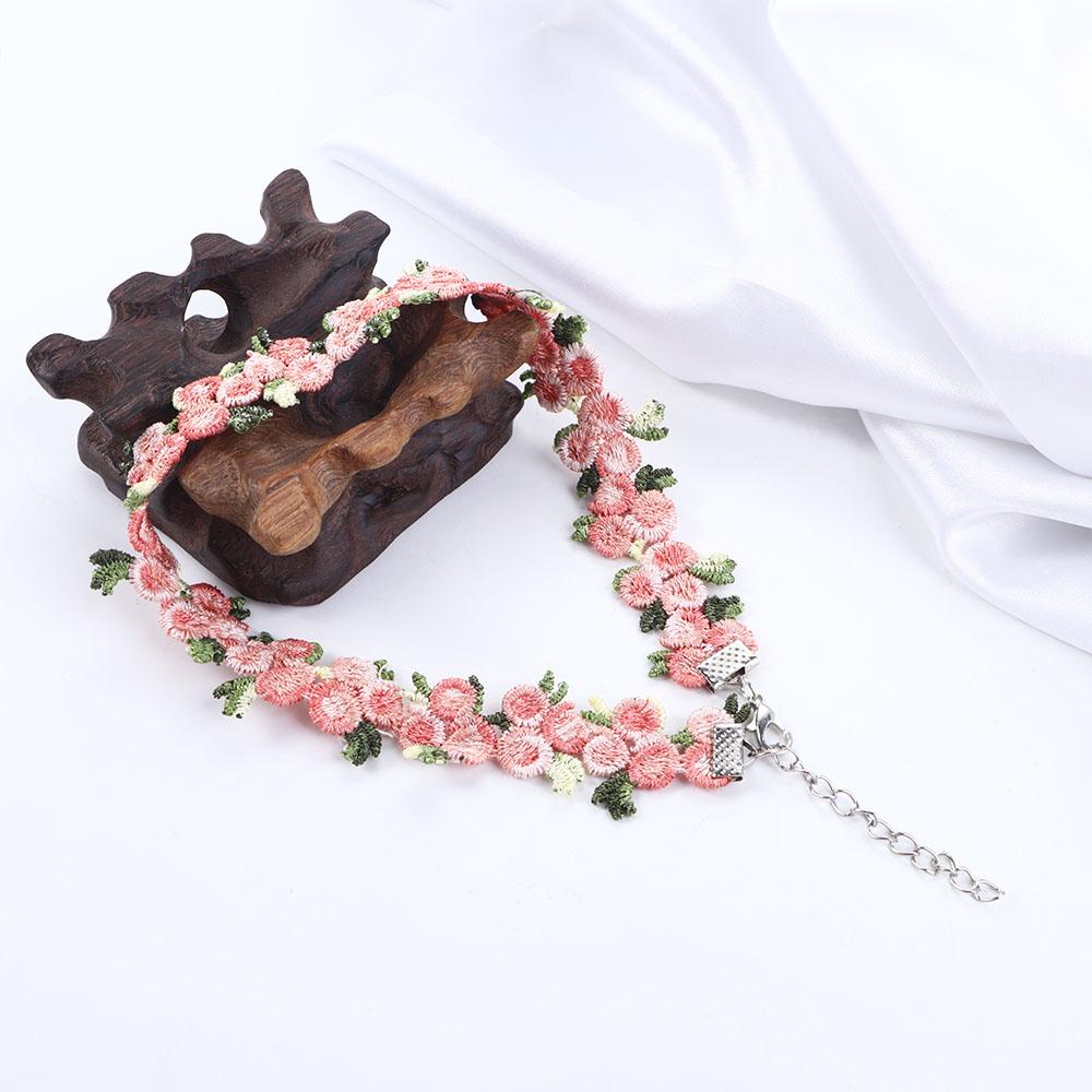 Girls Embroidery Floral Romantic Vintage Flower Necklace Clavicle Chain Jewelry Choker Chain