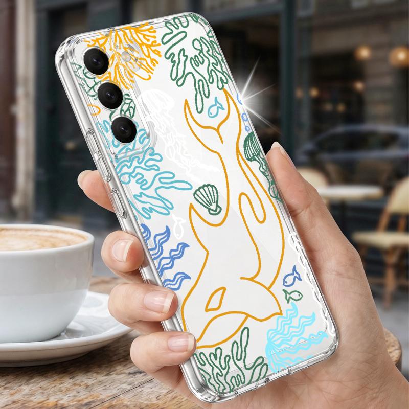 Coque Tendance Style Océan Motif Baleine Pour Samsung S26 S25 Ultra S24 Plus S22 S23 S21 FE A54 A15 A35 A55 A16 A36 A56 A17 A37 A57 5G Housse Souple Transparente