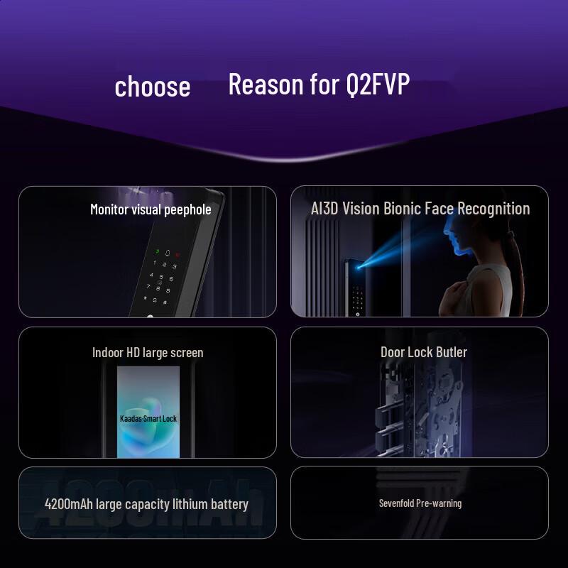 Kaadas Q2 FVP Smart Door Lock with AI Peephole and Finger Vein Recognition