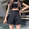 Skinny Fashionable Versatile Black Ultra-high-waist Denim Shorts Female Design Sense Double-button Loose Thin Outside Straight Rolled Wide-leg Pants